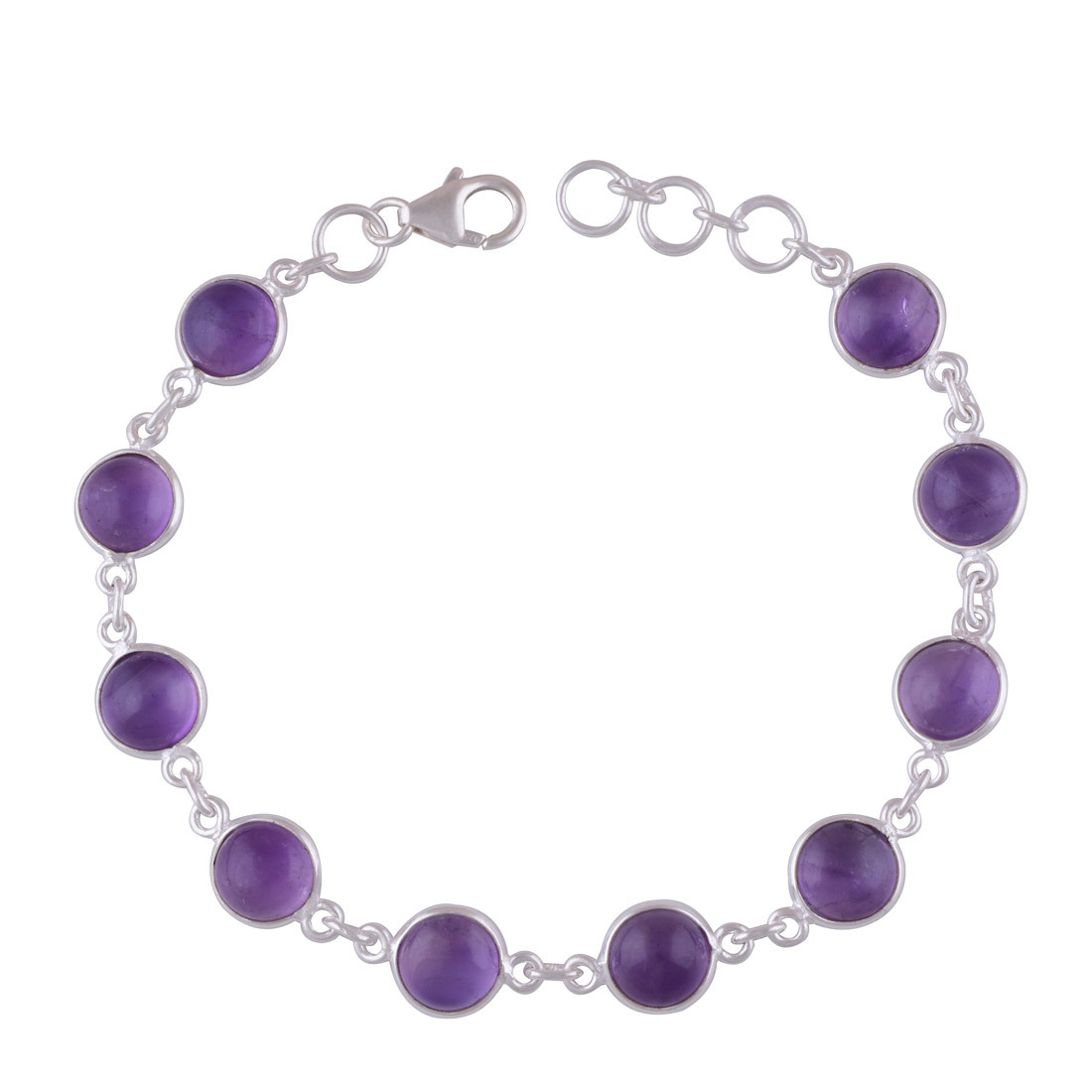 Rainbow Natural Gemstone 925 Sterling Solid Silver Round Cabochon Handmade Bracelet