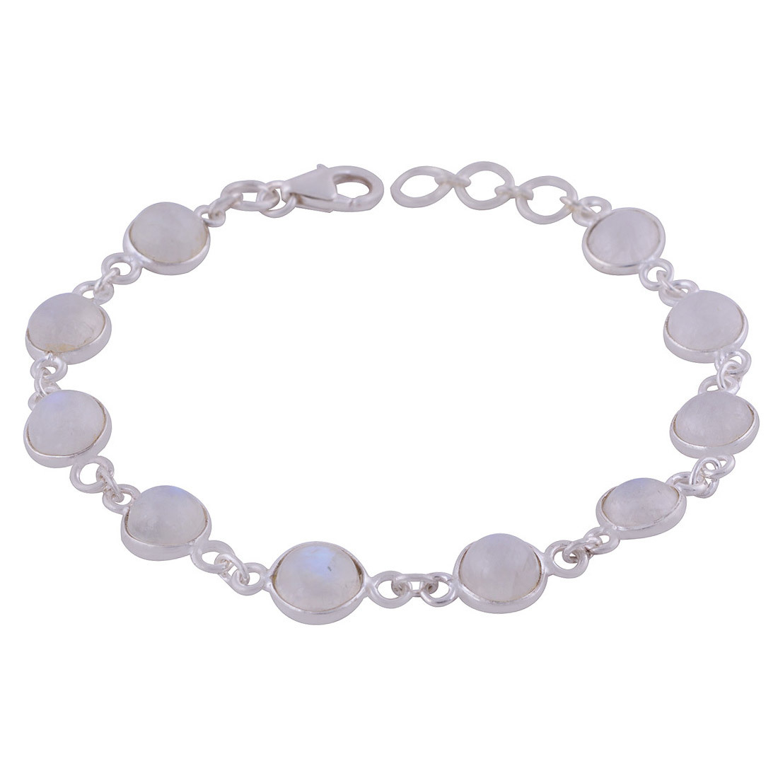 Rainbow Natural Gemstone 925 Sterling Solid Silver Round Cabochon Handmade Bracelet