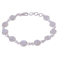 Rainbow Natural Gemstone 925 Sterling Solid Silver Round Cabochon Handmade Bracelet