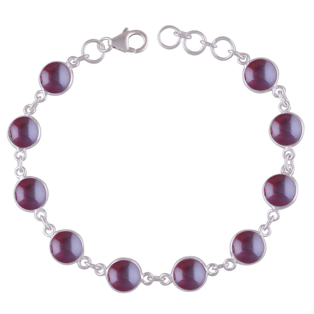 Rainbow Natural Gemstone 925 Sterling Solid Silver Round Cabochon Handmade Bracelet