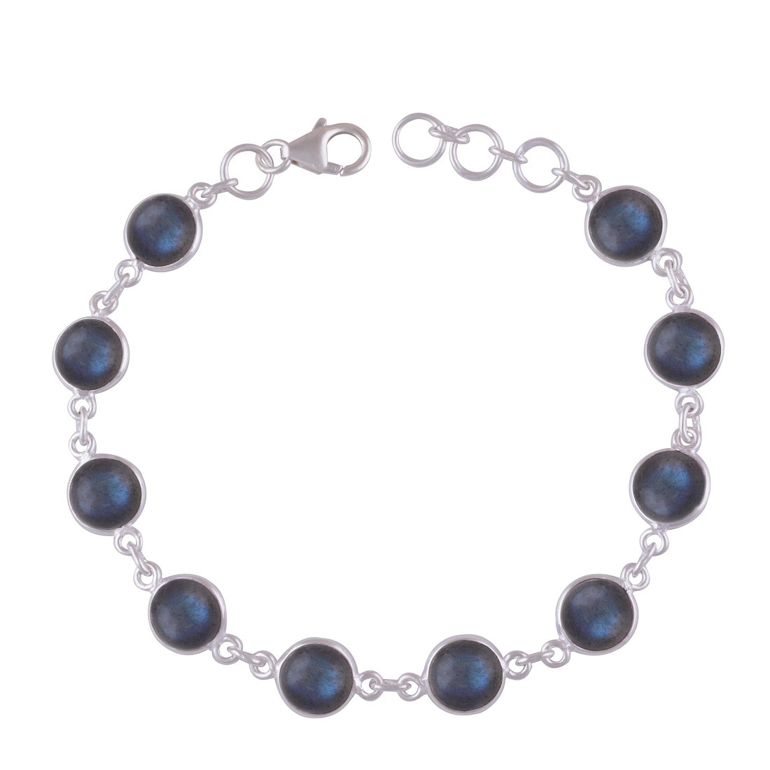 Rainbow Natural Gemstone 925 Sterling Solid Silver Round Cabochon Handmade Bracelet