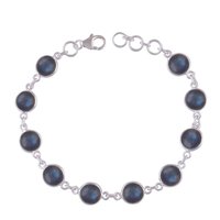 Rainbow Natural Gemstone 925 Sterling Solid Silver Round Cabochon Handmade Bracelet