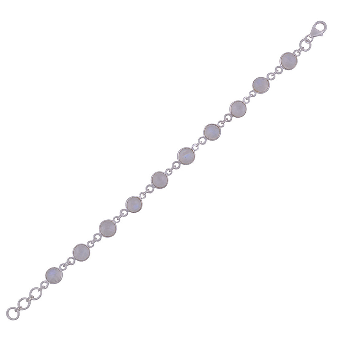 Rainbow Natural Gemstone 925 Sterling Solid Silver Round Cabochon Handmade Bracelet