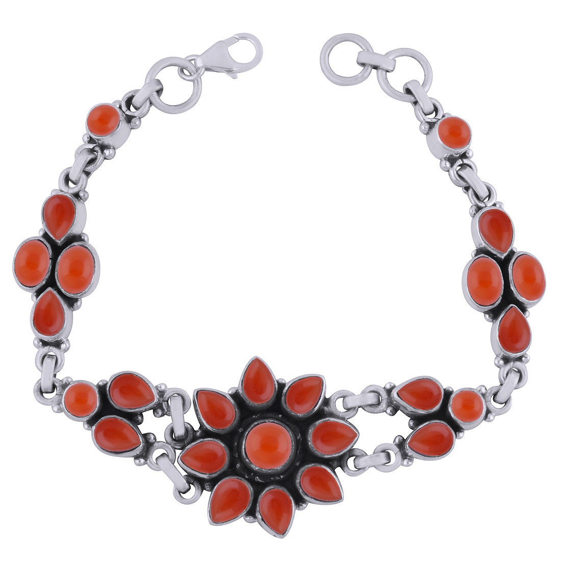 Multiple Natural Gemstone 925 Sterling Solid Silver Round/pear/oval Cabochon Handmade Bracelet