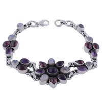 Multiple Natural Gemstone 925 Sterling Solid Silver Round/pear/oval Cabochon Handmade Bracelet