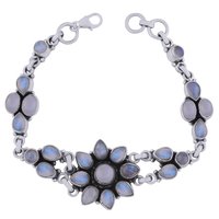 Multiple Natural Gemstone 925 Sterling Solid Silver Round/pear/oval Cabochon Handmade Bracelet