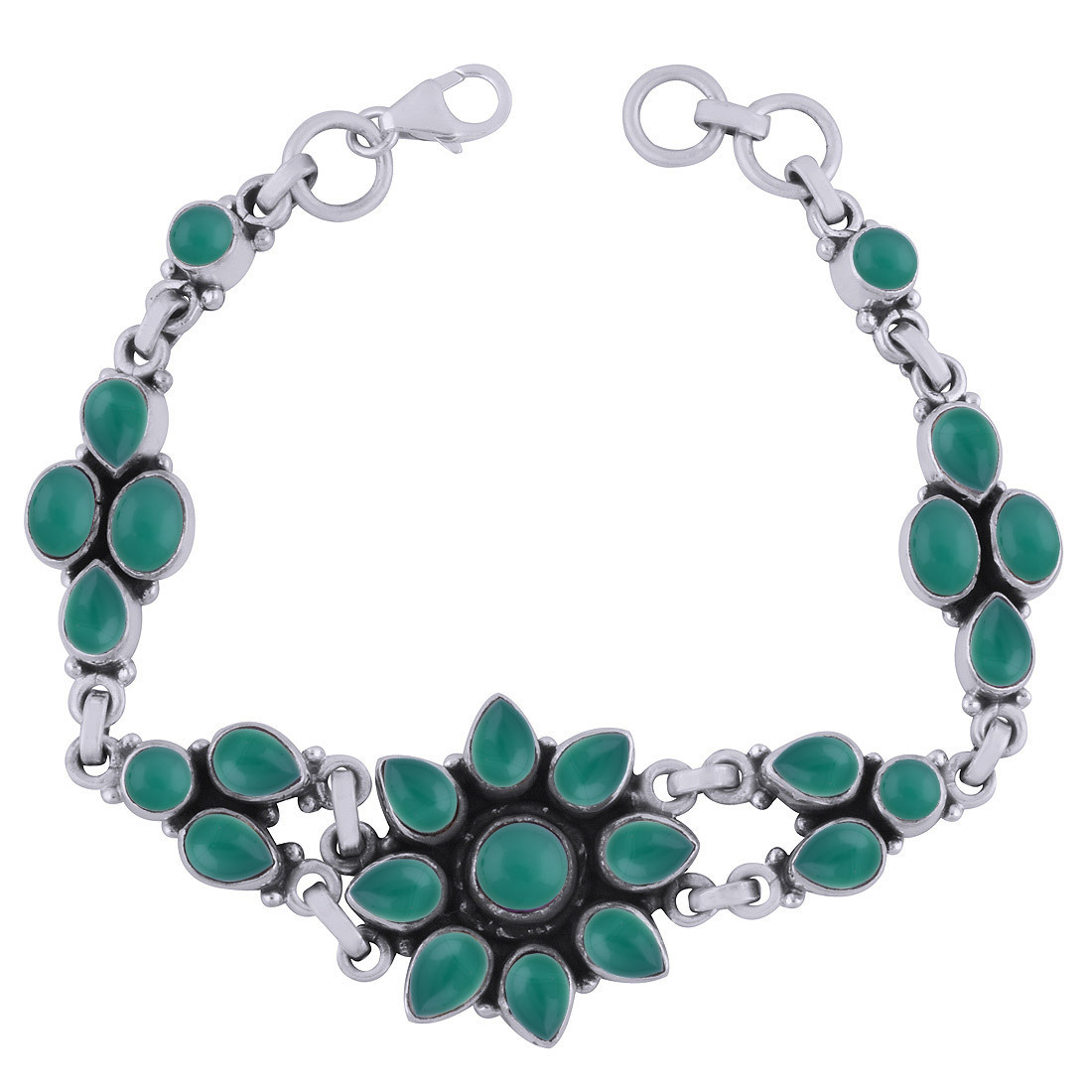 Multiple Natural Gemstone 925 Sterling Solid Silver Round/pear/oval Cabochon Handmade Bracelet