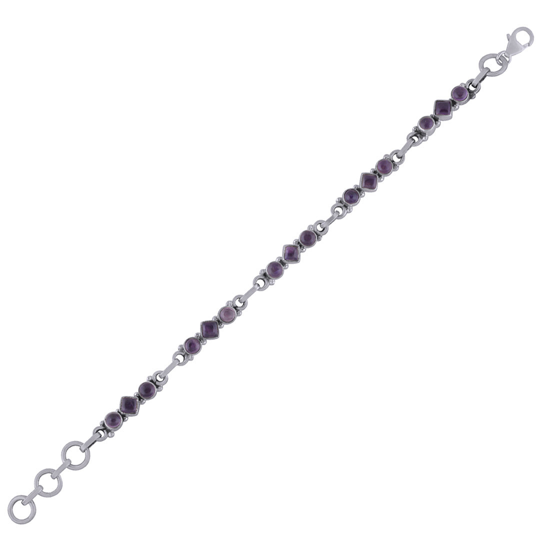 Amethyst Natural Gemstone 925 Sterling Solid Silver Round/square Cabochon Handmade Bracelet