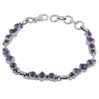 Amethyst Natural Gemstone 925 Sterling Solid Silver Round/square Cabochon Handmade Bracelet