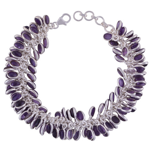 Amethyst Natural Gemstone 925 Sterling Solid Silver Round Cabochon Handmade Bracelet