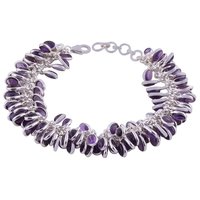 Amethyst Natural Gemstone 925 Sterling Solid Silver Round Cabochon Handmade Bracelet