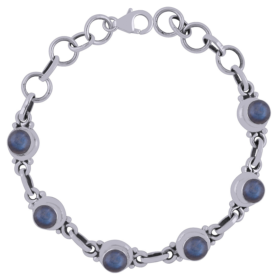 Garnet Natural Gemstone 925 Sterling Solid Silver Round Cabochon Handmade Bracelet