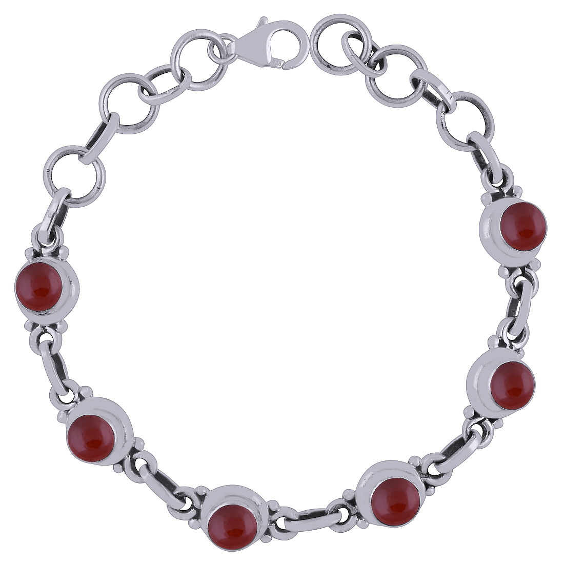 Garnet Natural Gemstone 925 Sterling Solid Silver Round Cabochon Handmade Bracelet