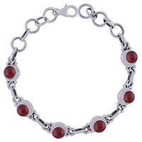 Garnet Natural Gemstone 925 Sterling Solid Silver Round Cabochon Handmade Bracelet