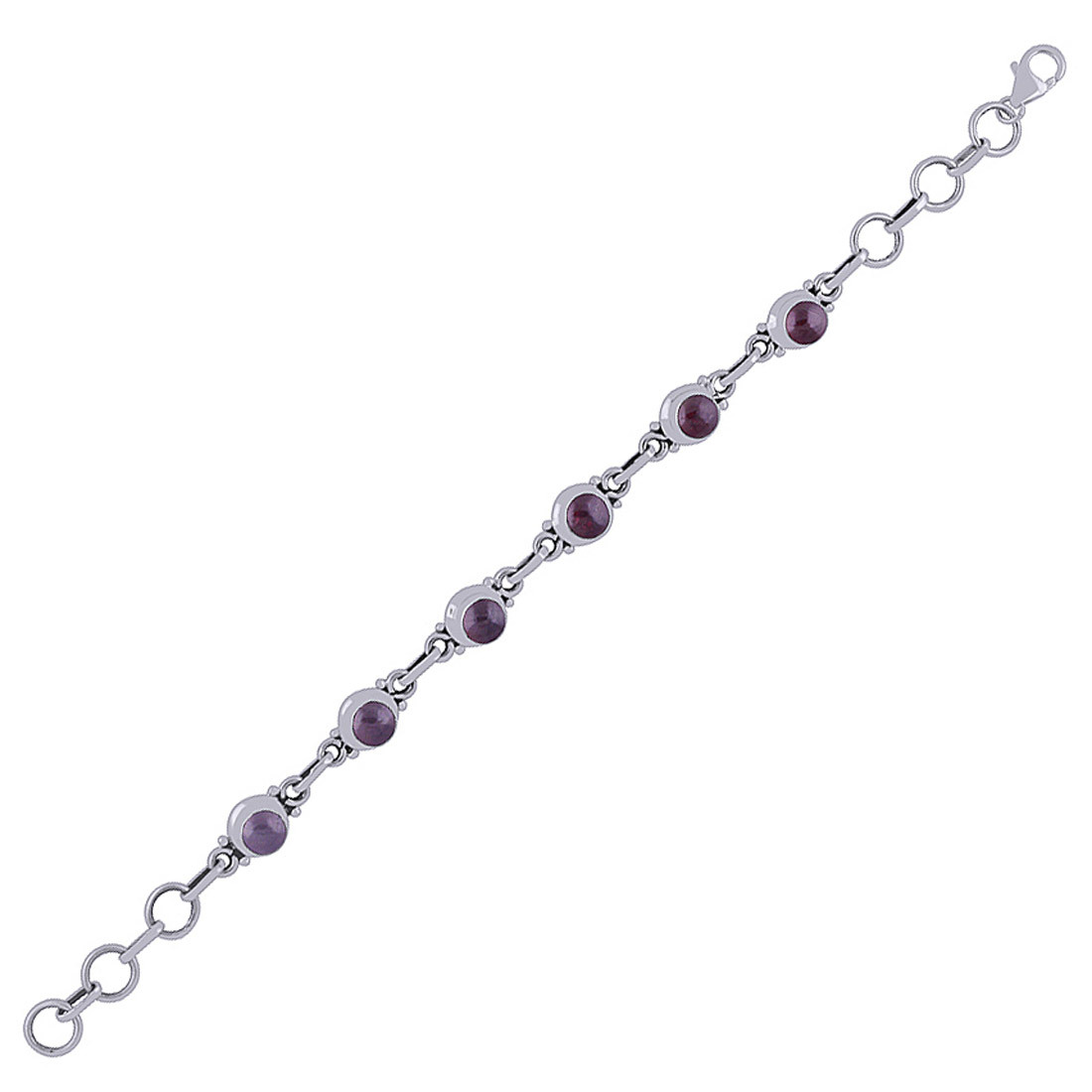Garnet Natural Gemstone 925 Sterling Solid Silver Round Cabochon Handmade Bracelet
