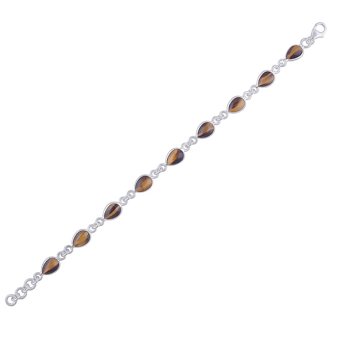 Tiger Eye Natural Gemstone 925 Sterling Solid Silver Pear Cabochon Handmade Bracelet
