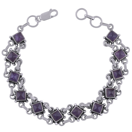 Amethyst Natural Gemstone 925 Sterling Solid Silver Square Cabochon Handmade Bracelet