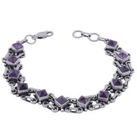 Amethyst Natural Gemstone 925 Sterling Solid Silver Square Cabochon Handmade Bracelet