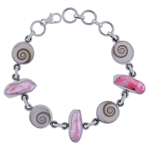Shiva Eye Shell Natural Gemstone 925 Sterling Solid Silver Round Cabochon Handmade Bracelet