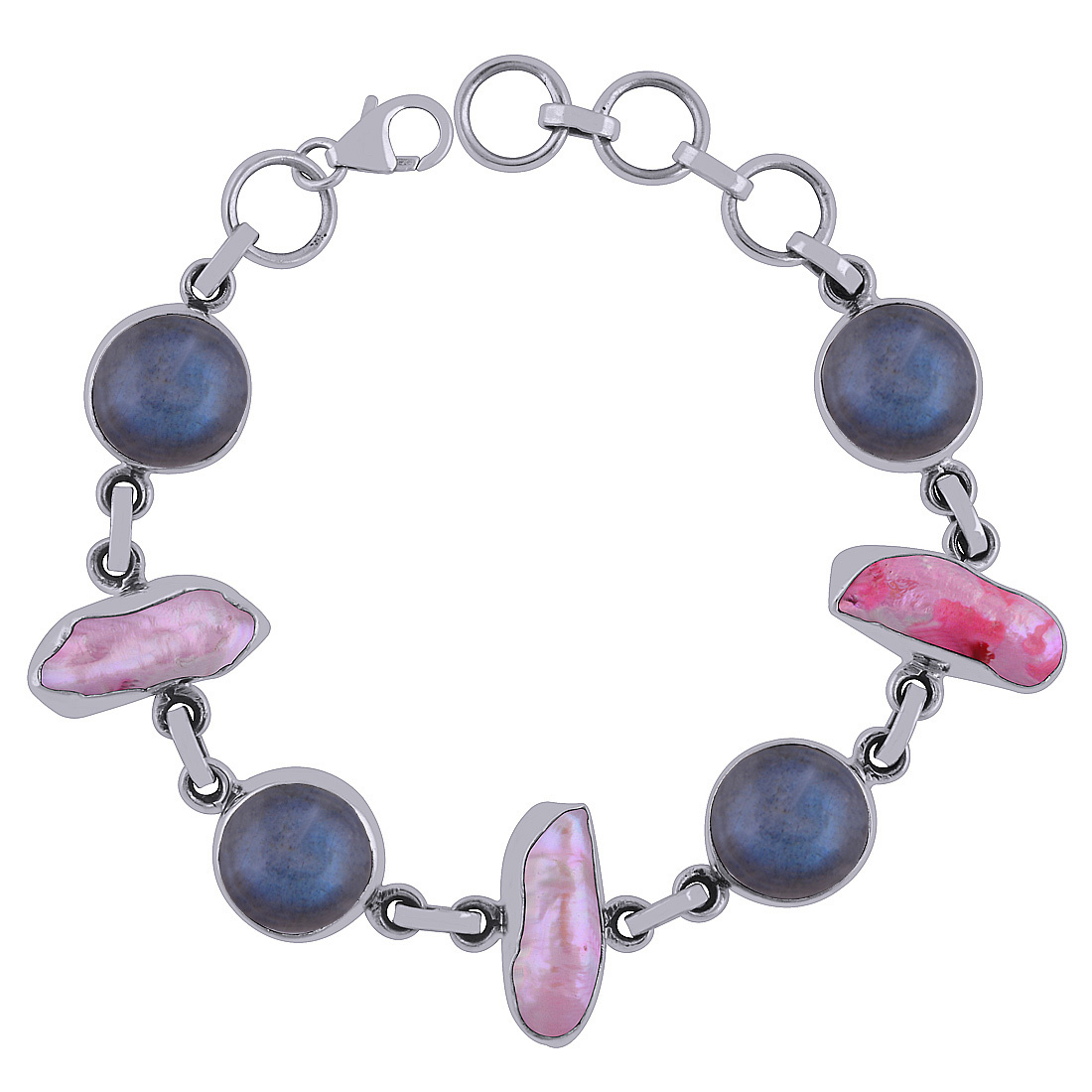 Shiva Eye Shell Natural Gemstone 925 Sterling Solid Silver Round Cabochon Handmade Bracelet