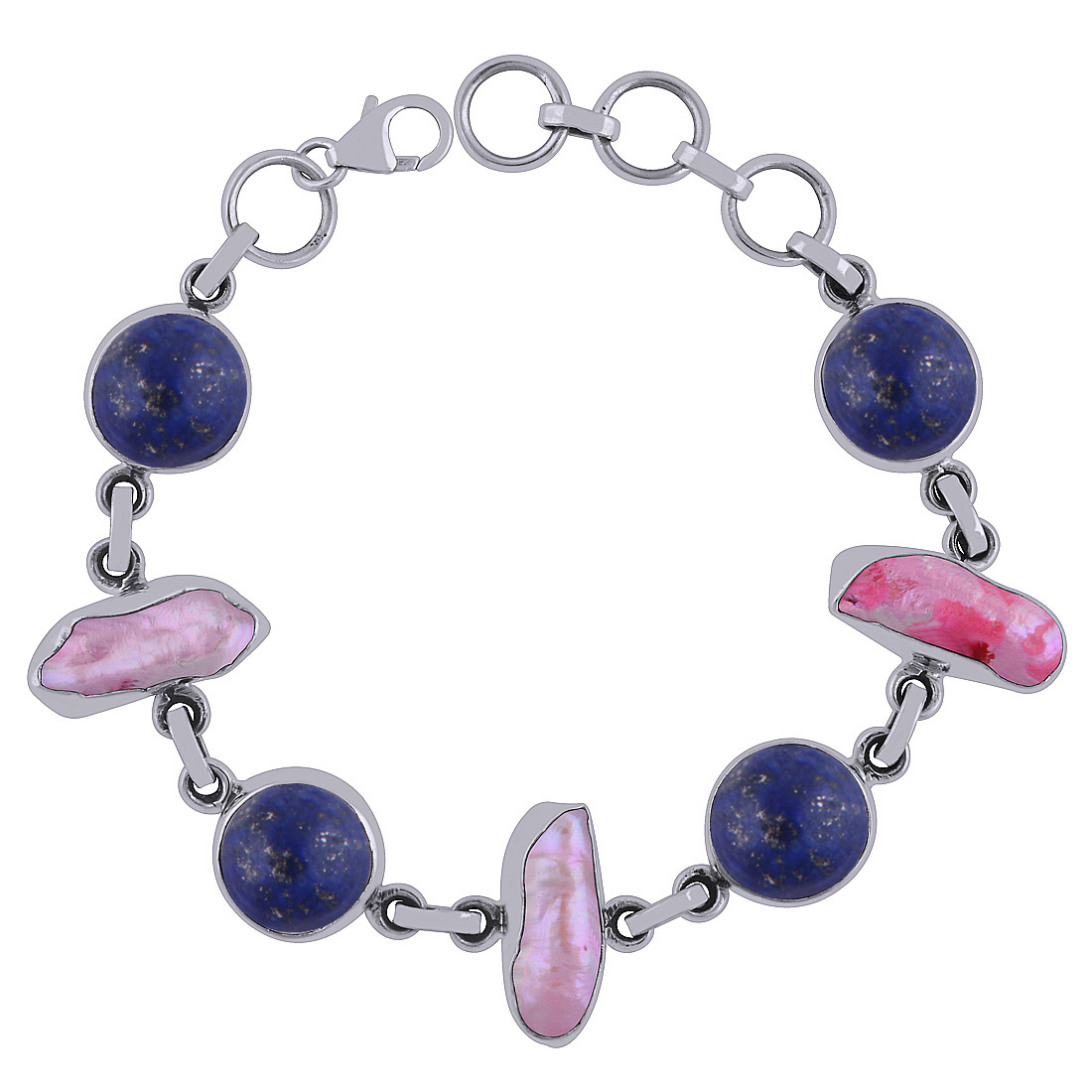 Shiva Eye Shell Natural Gemstone 925 Sterling Solid Silver Round Cabochon Handmade Bracelet
