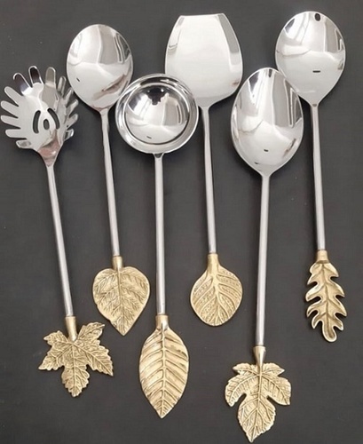 Rust Proof Stainless Steel & Brass Leafs Salad Server