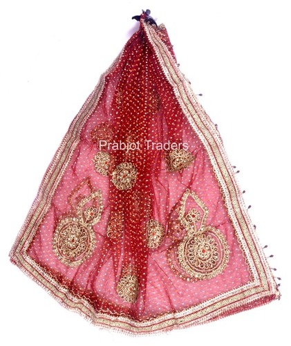 Dark Red Bridal Dupatta with Embroidery and Lace