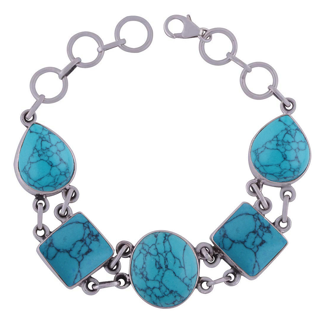 Shiva Eye Natural Gemstone 925 Sterling Solid Silver Irregular Cabochon Handmade Bracelet