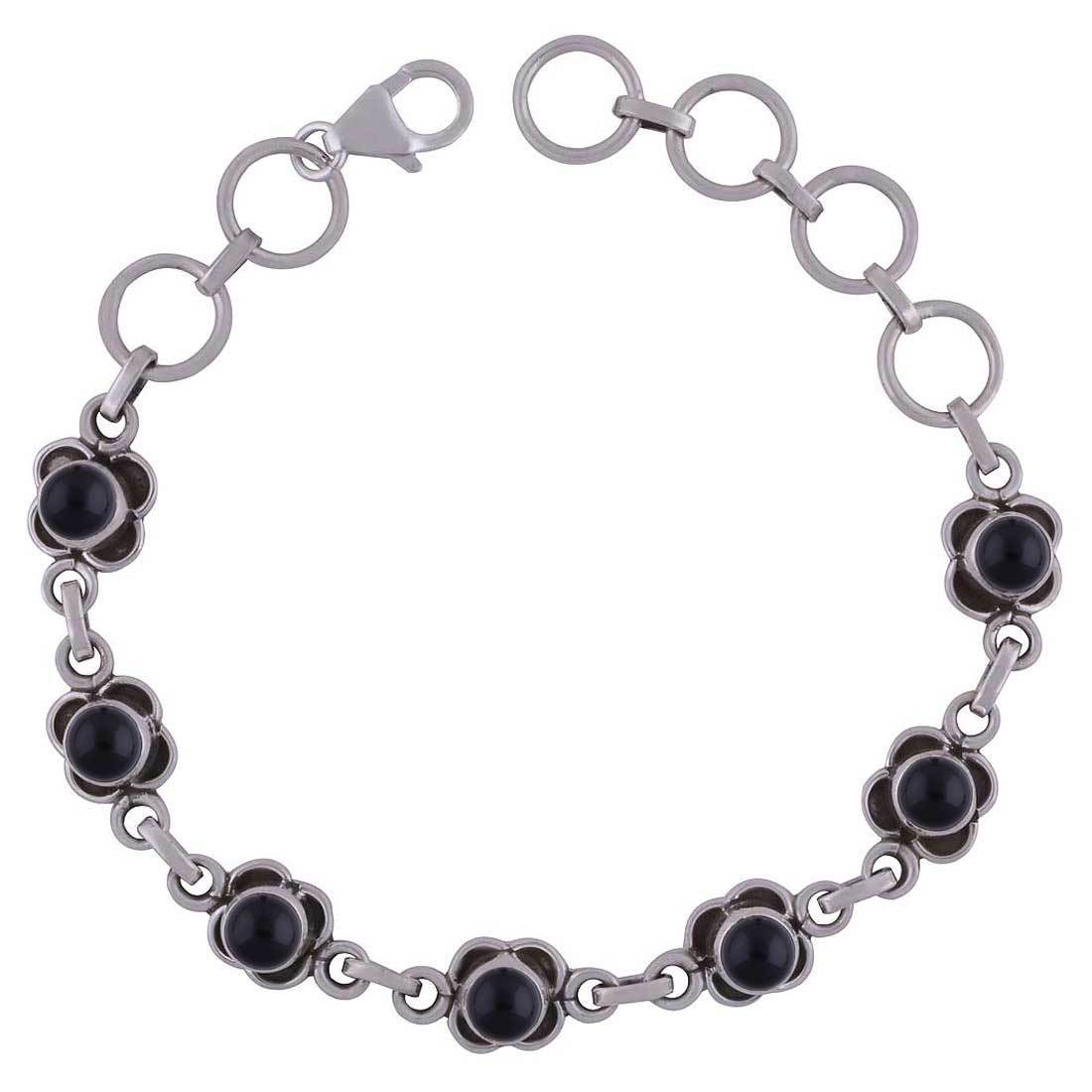 Rainbow Natural Gemstone 925 Sterling Solid Silver Round Cabochon Handmade Bracelet