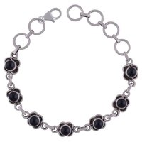 Rainbow Natural Gemstone 925 Sterling Solid Silver Round Cabochon Handmade Bracelet