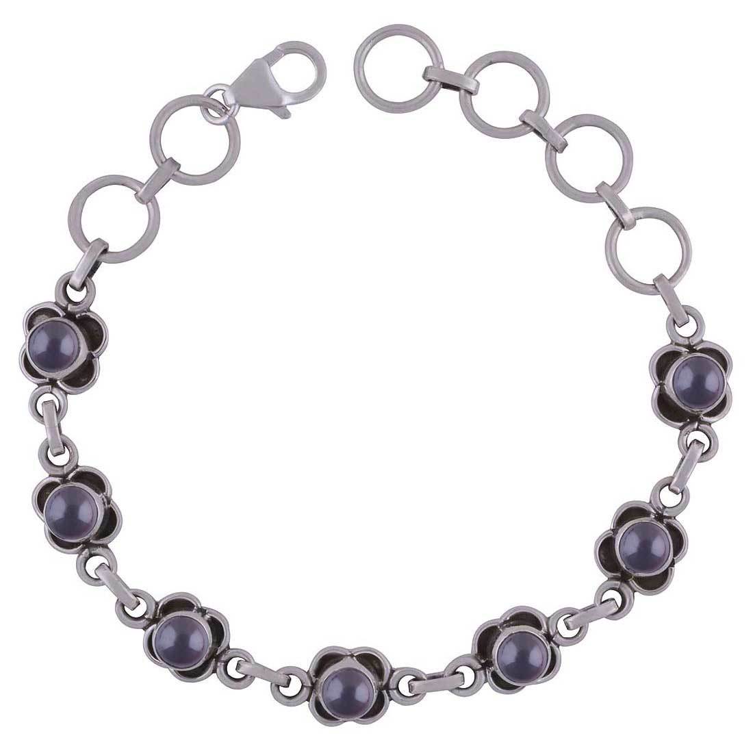 Rainbow Natural Gemstone 925 Sterling Solid Silver Round Cabochon Handmade Bracelet
