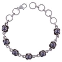 Rainbow Natural Gemstone 925 Sterling Solid Silver Round Cabochon Handmade Bracelet