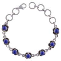 Rainbow Natural Gemstone 925 Sterling Solid Silver Round Cabochon Handmade Bracelet
