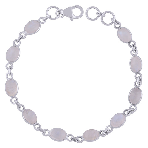 Rainbow Natural Gemstone 925 Sterling Solid Silver Oval Cabochon Handmade Bracelet