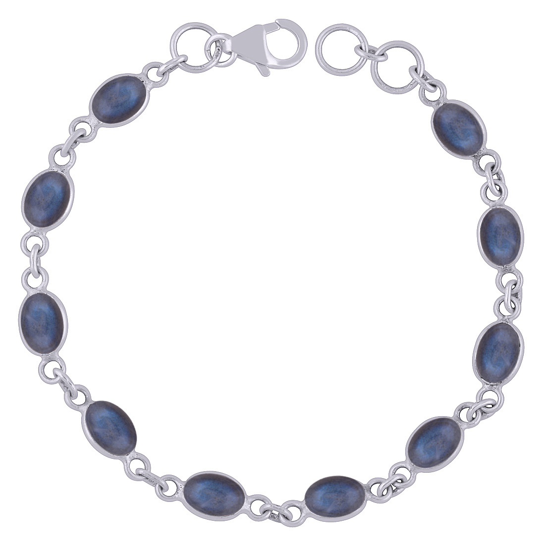 Rainbow Natural Gemstone 925 Sterling Solid Silver Oval Cabochon Handmade Bracelet