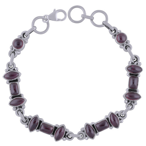 Garnet Natural Gemstone 925 Sterling Solid Silver Marquise/Rectangle Cabochon Handmade Bracelet