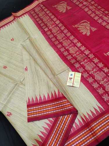 Black Handmade Vidarbha Border Pure Tussar Silk All Over Boot Woven Saree.