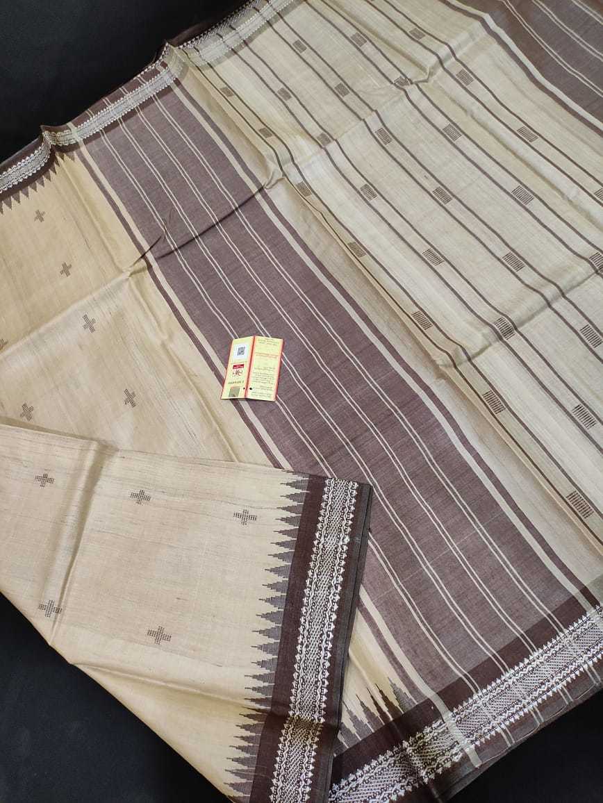 Handmade vidarbha border pure tussar silk all over boot woven saree.