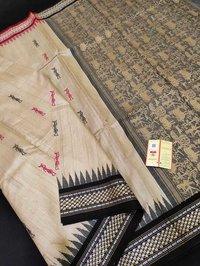 Handmade vidarbha border pure tussar silk all over boot woven saree.