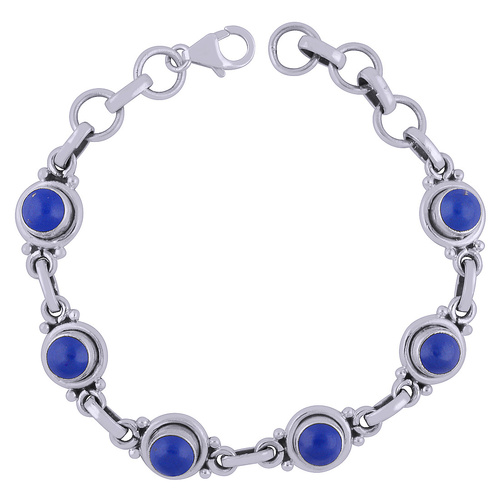 LAPIS NATURAL GEMSTONE 925 STERLING SOLID SILVER ROUND CABOCHON HANDMADE BRACELET