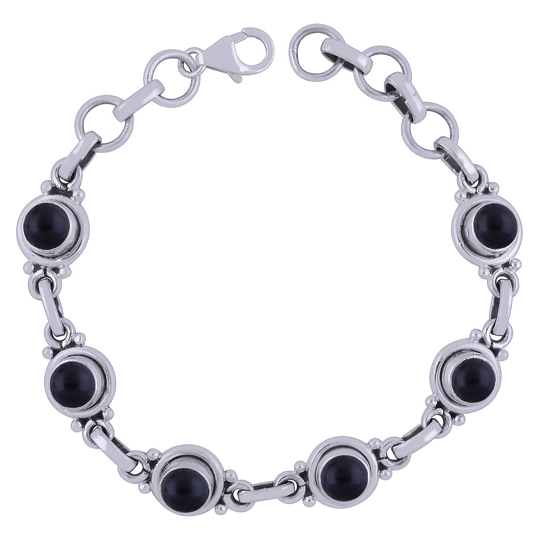 LAPIS NATURAL GEMSTONE 925 STERLING SOLID SILVER ROUND CABOCHON HANDMADE BRACELET