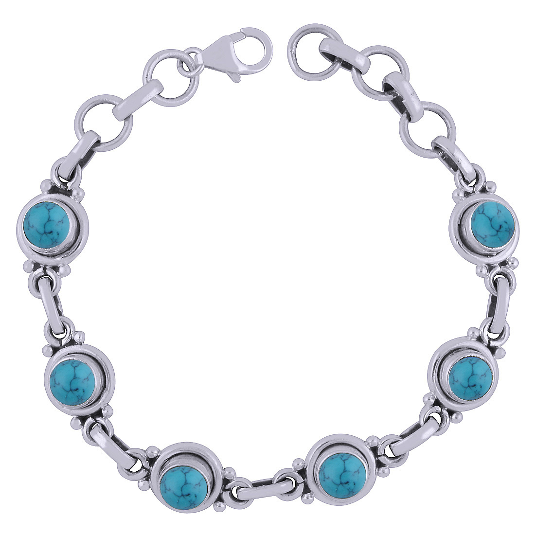 LAPIS NATURAL GEMSTONE 925 STERLING SOLID SILVER ROUND CABOCHON HANDMADE BRACELET