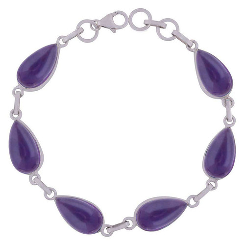 AMETHYST NATURAL GEMSTONE 925 STERLING SOLID SILVER PEAR CABOCHON HANDMADE BRACELET