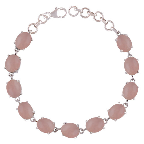 ROSE QUARTZ NATURAL GEMSTONE 925 STERLING SOLID SILVER OVAL CABOCHON HANDMADE BRACELET