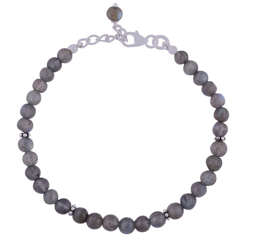 Labradorite Natural Gemstone Beads 925 Sterling Solid Silver Beads Cabochon Handmade Bracelet Diameter: Length: 7" Inch Extra Adjustable X Width 6 Mm Inch (In)