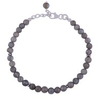 Labradorite Natural Gemstone Beads 925 Sterling Solid Silver Beads Cabochon Handmade Bracelet Diameter: Length: 7" Inch Extra Adjustable X Width 6 Mm Inch (in)