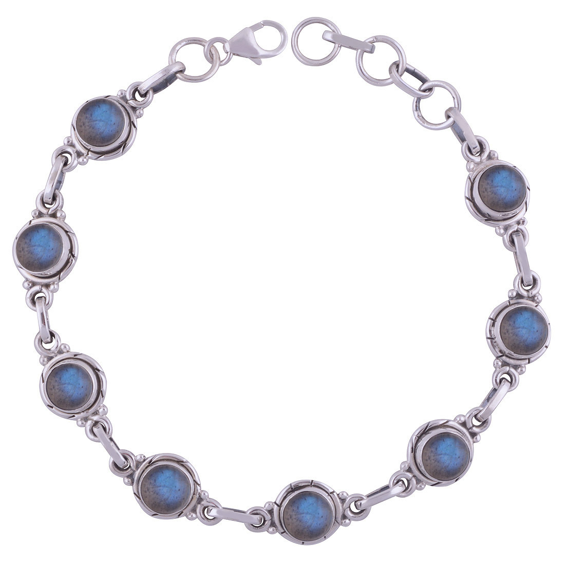 Tiger Eye Natural Gemstone 925 Sterling Solid Silver Round Cabochon Handmade Bracelet