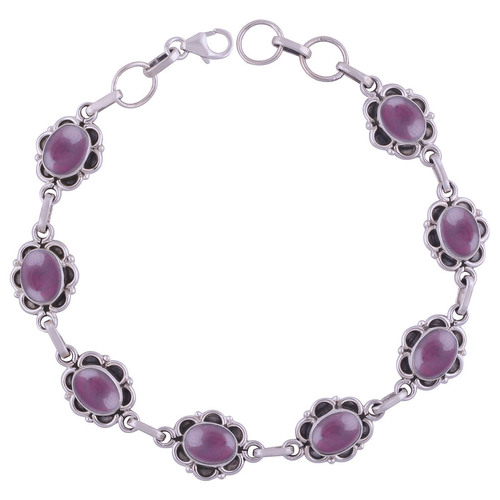 Garnet Natural Gemstone 925 Sterling Solid Silver Oval Cabochon Handmade Bracelet