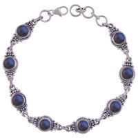 Lapis Natural Gemstone 925 Sterling Solid Silver Round Cabochon Handmade Bracelet