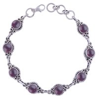AMETHYST NATURAL GEMSTONE 925 STERLING SOLID SILVER ROUND CABOCHON HANDMADE BRACELETAmethyst Natural Gemstone 925 Sterling Solid Silver Round Cabochon Handmade Bracelet
